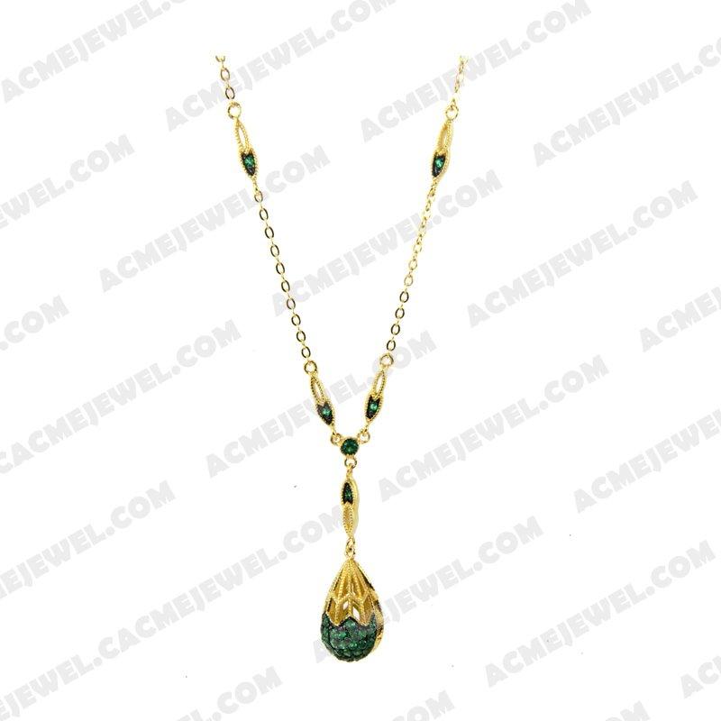 Necklace 925 Sterling Silver 2-tone Gold and black rhodium