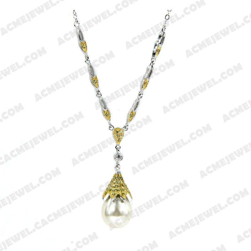 Necklace 925 Sterling Silver 2-tone Rhodium and gold
