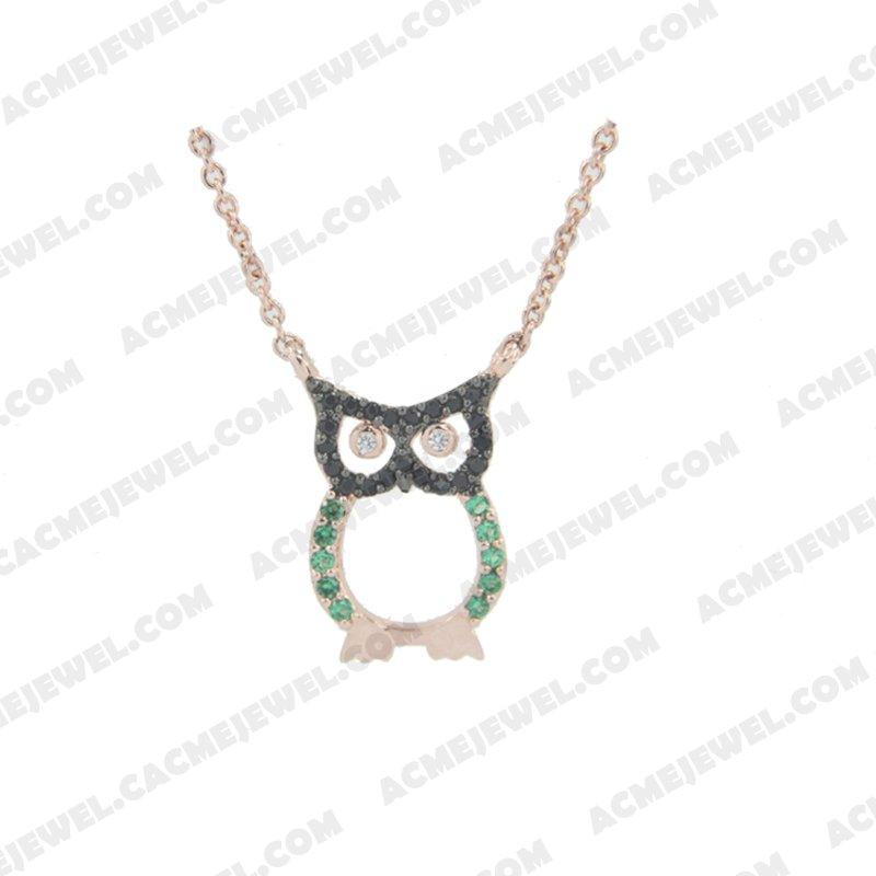 Necklace 925 Sterling Silver 2-tone Rose gold and black rhodium