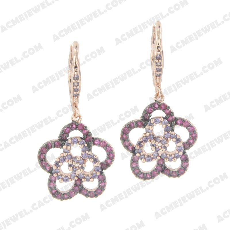 Earrings 925 sterling silver  2-tone Rose gold and black rhodium