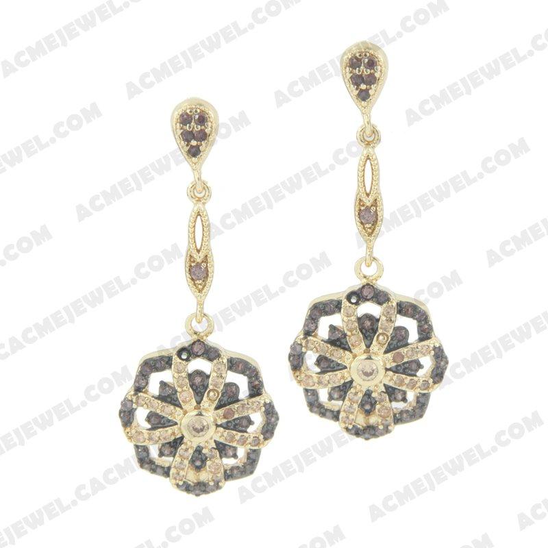 Earrings 925 sterling silver  2-tone Gold and black rhodium