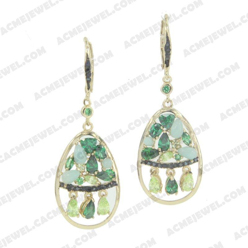 Earrings 925 Sterling Silver 2-tone Gold and black rhodium