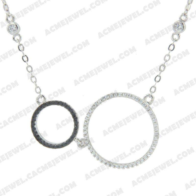 Necklace 925 Sterling Silver 2-tone Rhodium and black rhodium