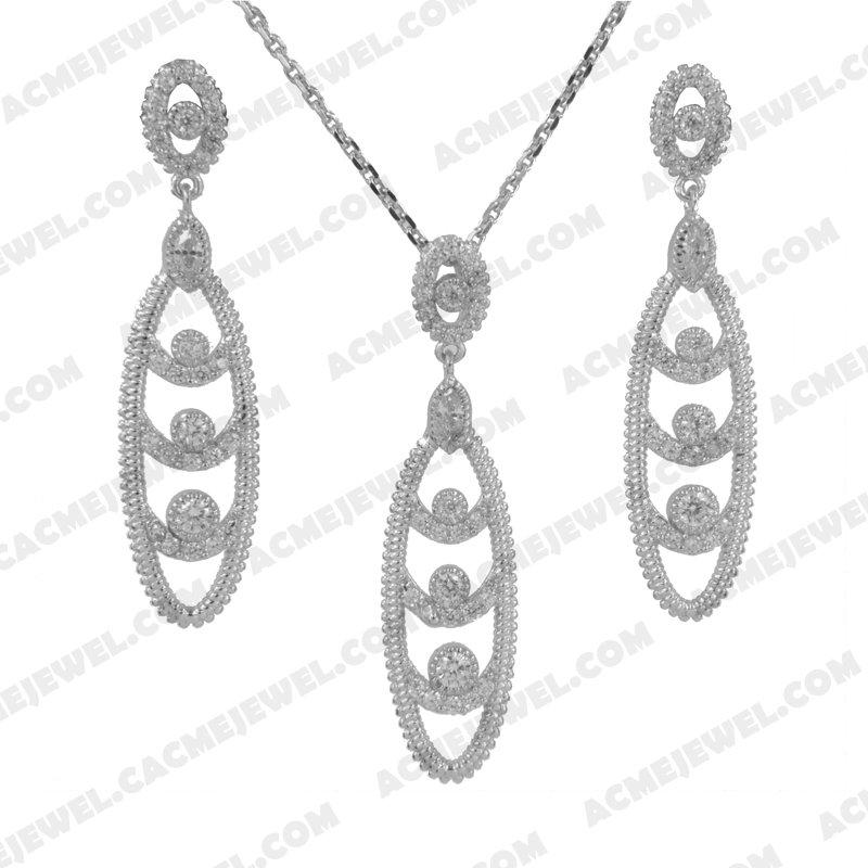 ﻿Jewellery Set 925 sterling silver  White Rhodium 