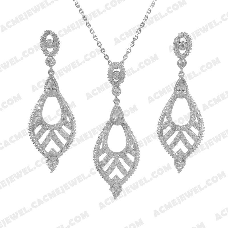 ﻿Jewellery Set 925 sterling silver  White Rhodium 