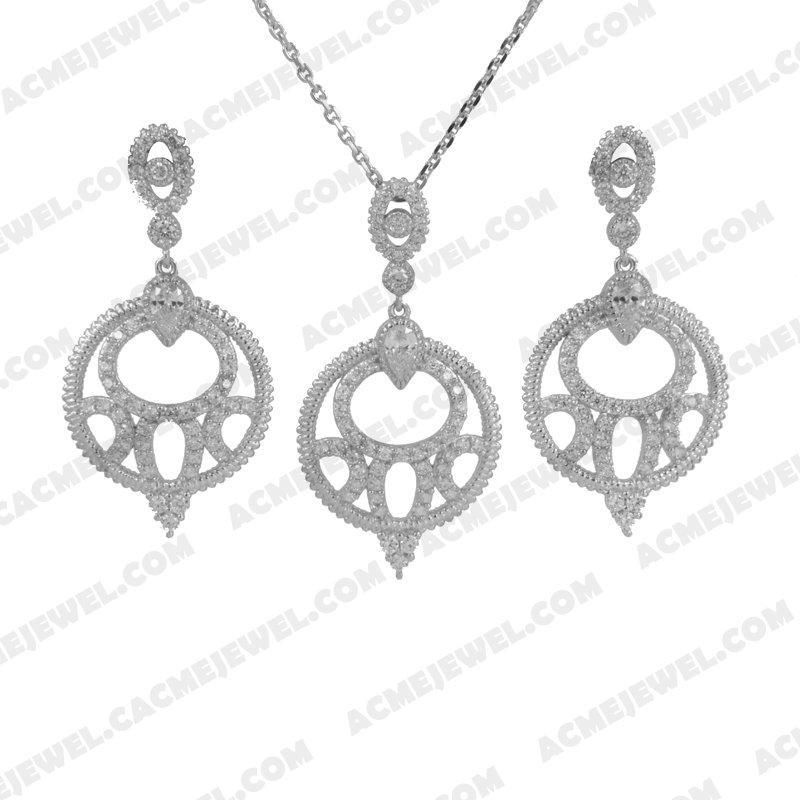 ﻿Jewellery Set 925 sterling silver  White Rhodium 