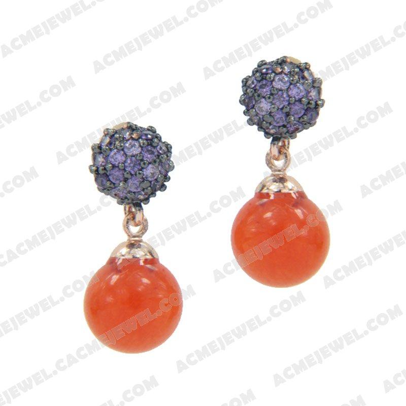 Earrings 925 Sterling Silver 2-tone Rose gold and black rhodium