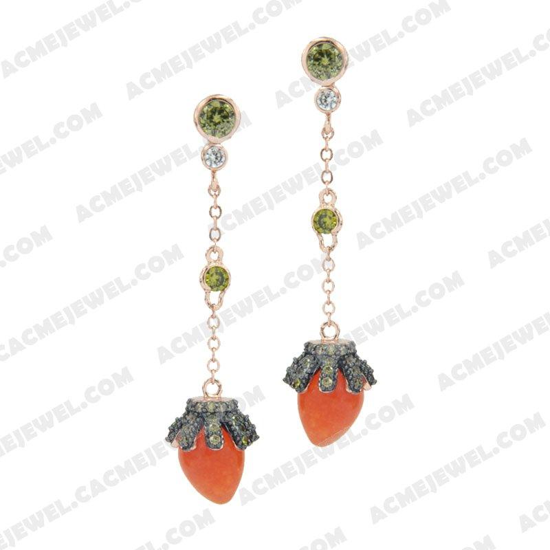 Earrings 925 Sterling Silver 2-tone Rose gold and black rhodium