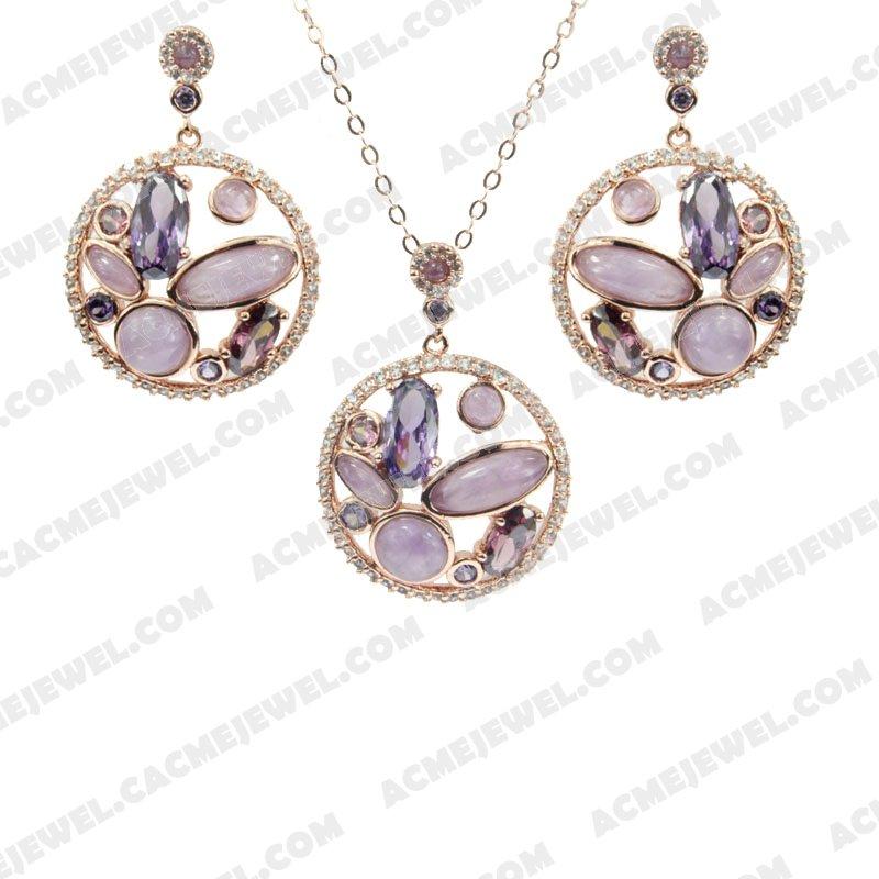 ﻿Jewellery Set 925 Sterling Silver  Rose gold