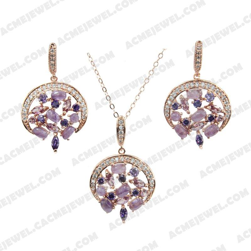 ﻿Jewellery Set 925 Sterling Silver  Rose gold