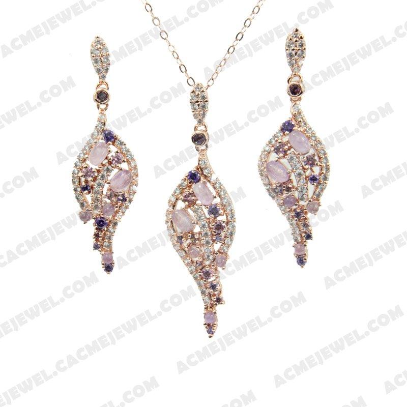 ﻿Jewellery Set 925 Sterling Silver  Rose gold