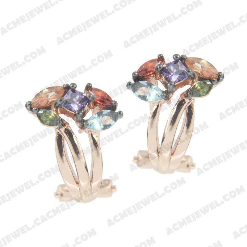 Earrings 925 sterling silver  2-tone Rose gold and black rhodium