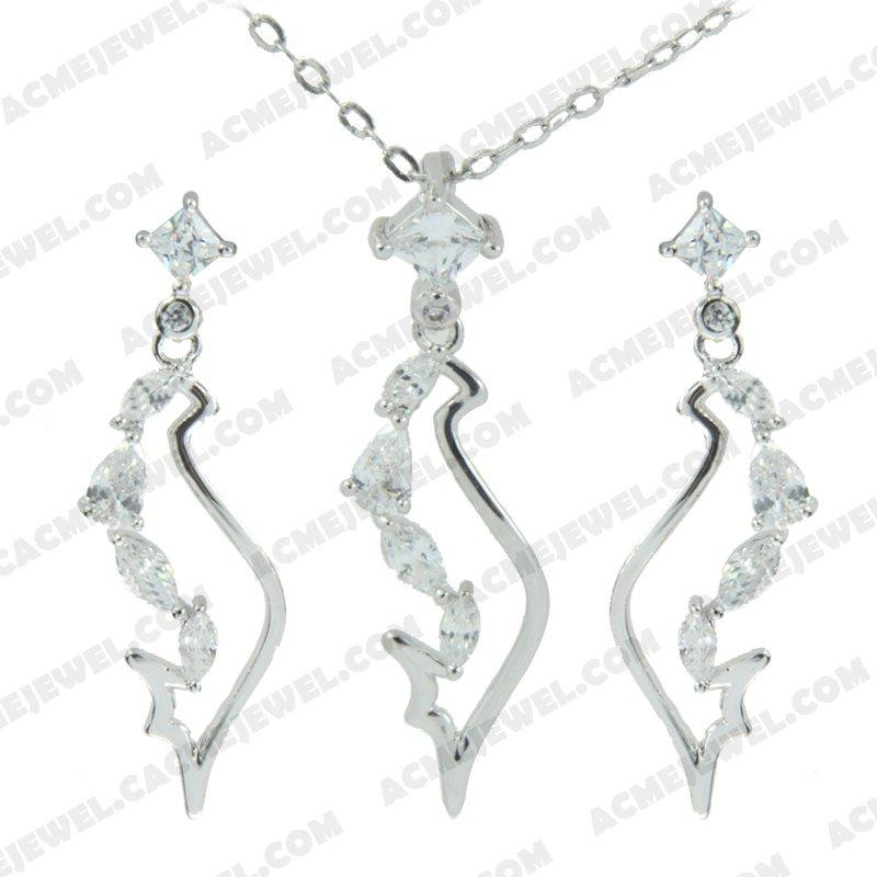 ﻿Jewellery Set 925 Sterling Silver  Rhodium