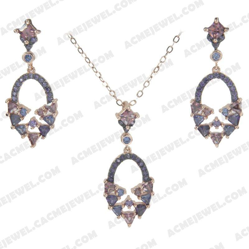 ﻿Jewellery Set 925 sterling silver  2-tone Rose gold and black rhodium