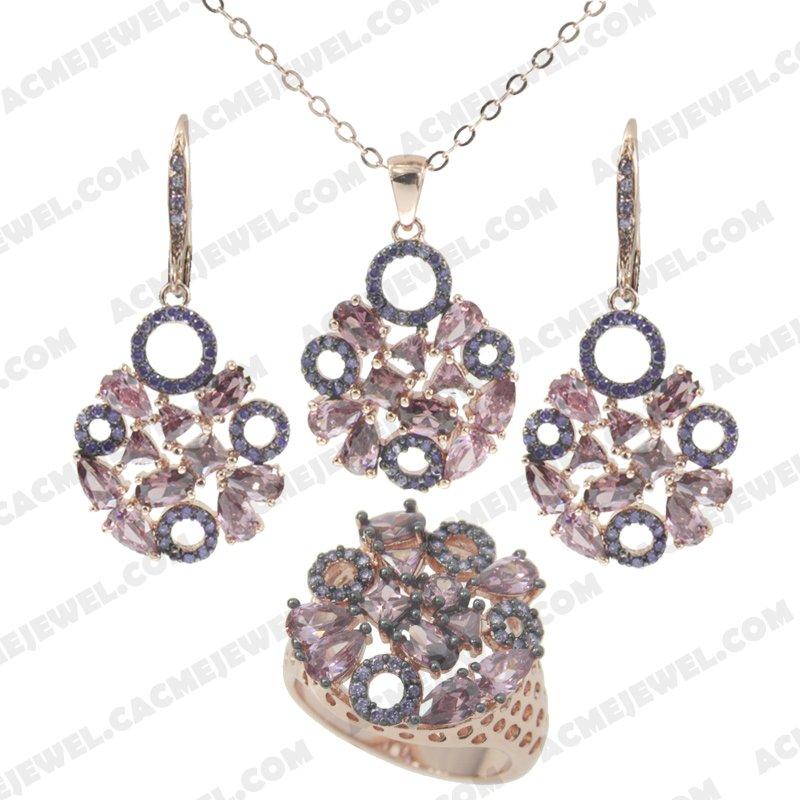 ﻿Jewellery Set 925 sterling silver  2-tone Rose gold and black rhodium