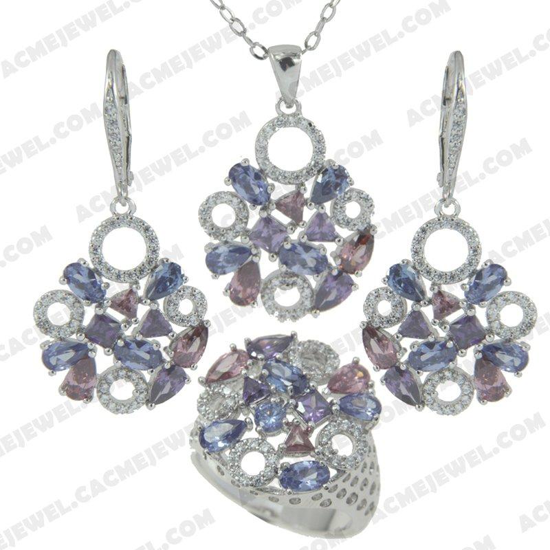 ﻿Jewellery Set 925 sterling silver   Rhodium 